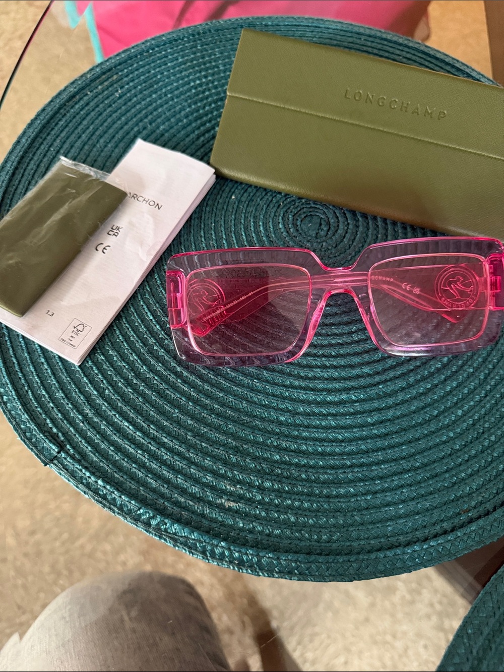 Longchamp Pink Transparent Square-frame Women's Sunglasses nwots